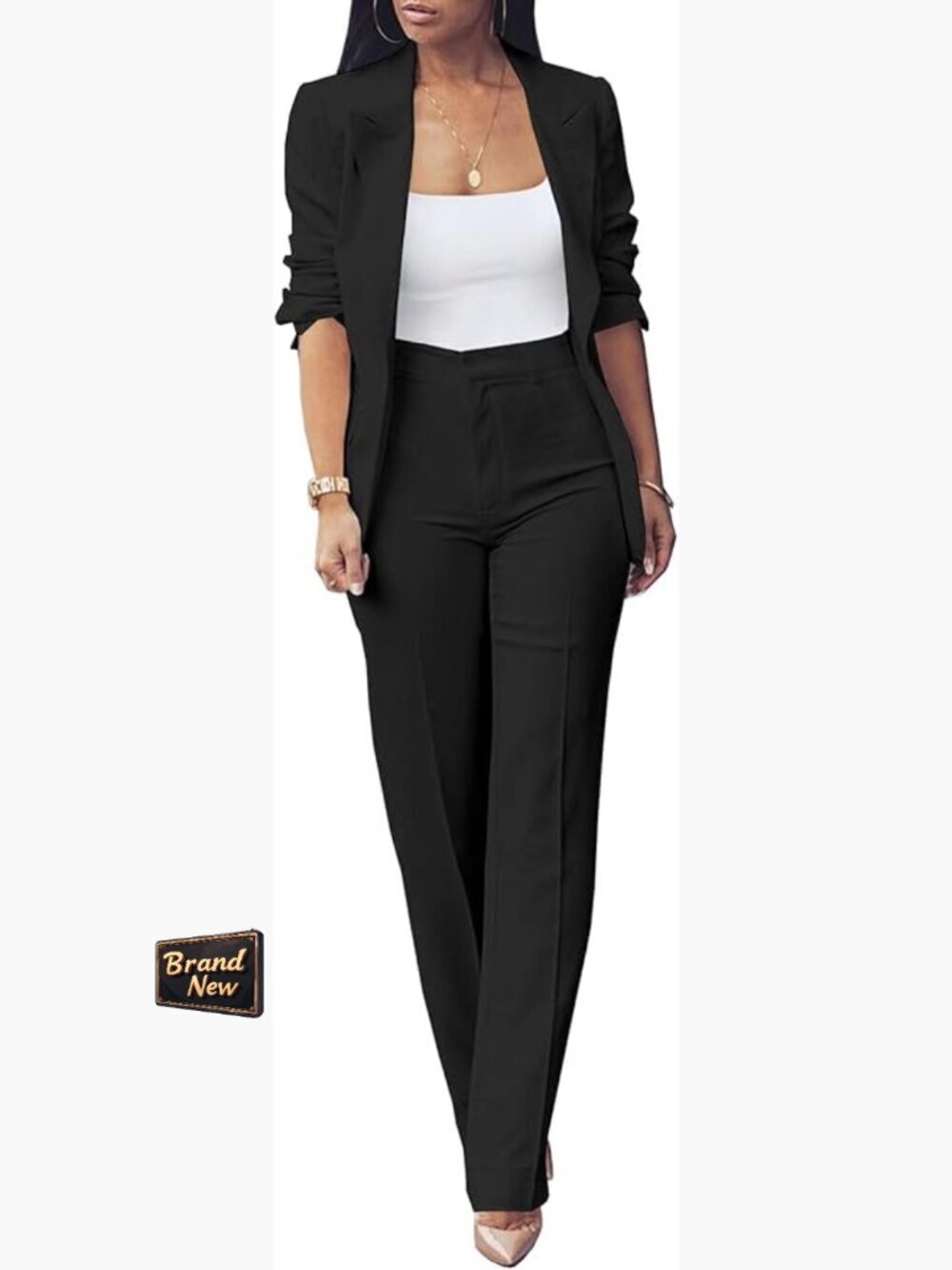 2 Piece Blazer Suit Set Open Front Blazer Slim Fit Pants Business Casual